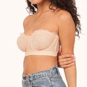 Lively Lace Strapless Bra 34D in Toasted Almond